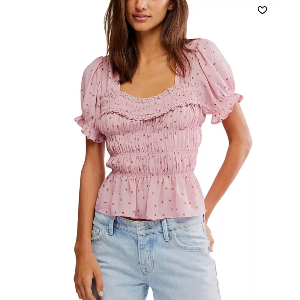 Free People Women's Adore You Printed Puff-Sleeve Blouse